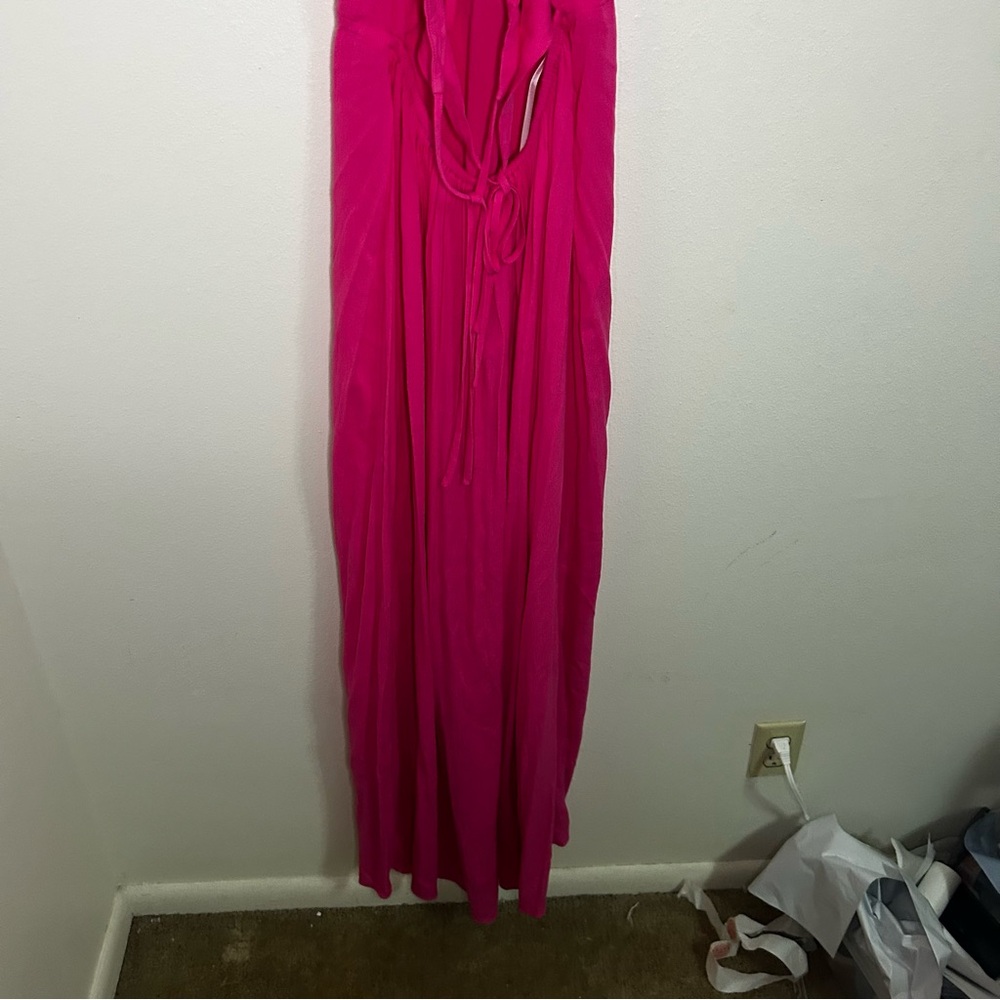 Super down Revolve hot pink halter dress with straps cutout back - Picture 10 of 14